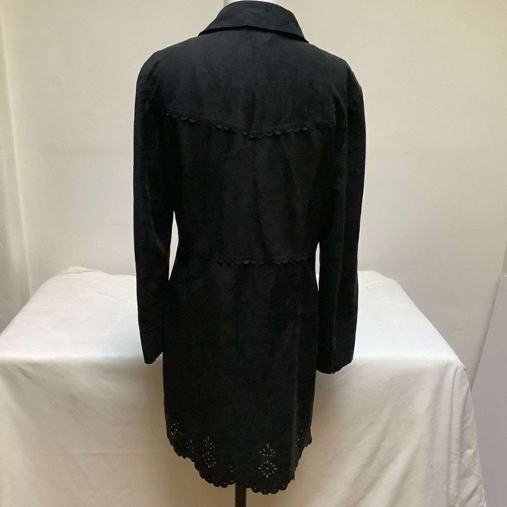 FAUX SUEDE JACKET BLACK TIE FRONT 3/4 LENGTH - Picture 7 of 7
